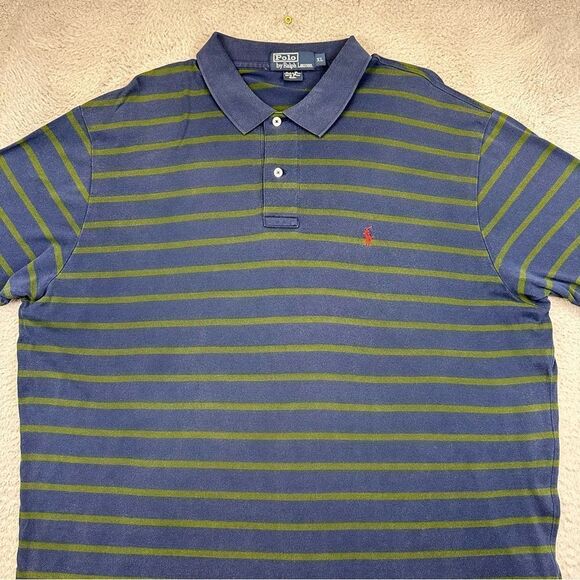 Polo Ralph Lauren Polo Shirt Mens XL‎ Blue Green Striped Pima Cotton Casual Prep - Picture 2 of 16